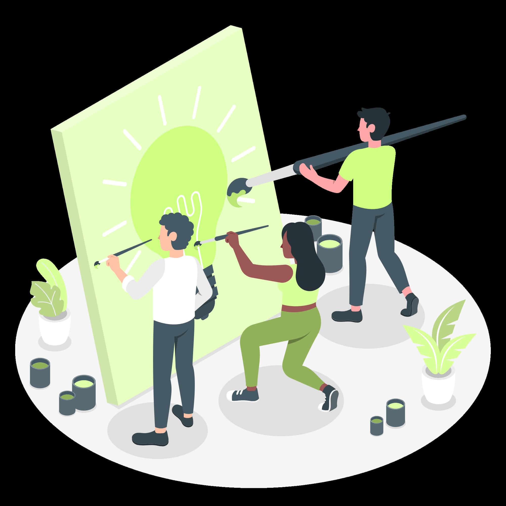 Team collaborating around a lightbulb — Identify phase