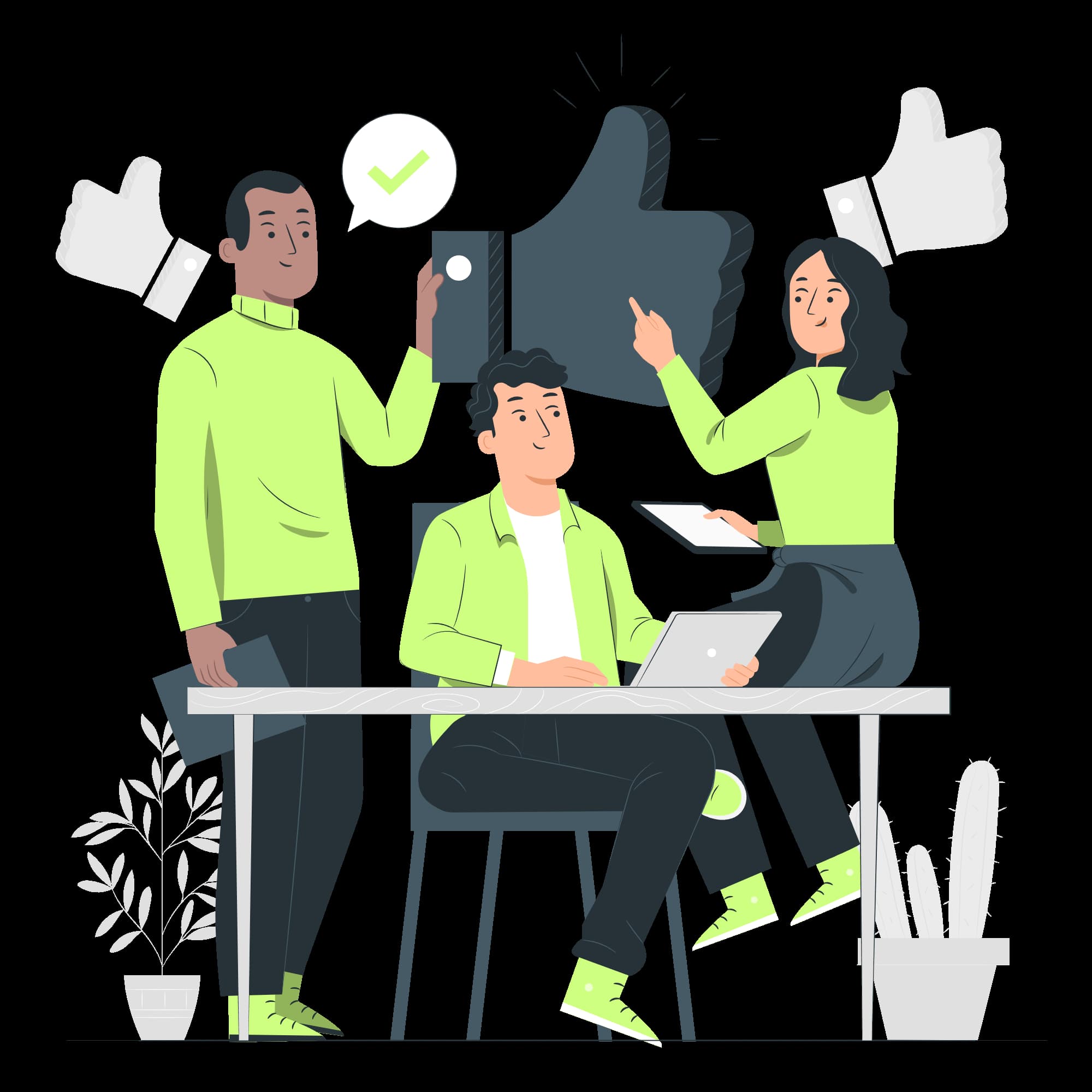 Team working together with thumbs up — Prioritize phase